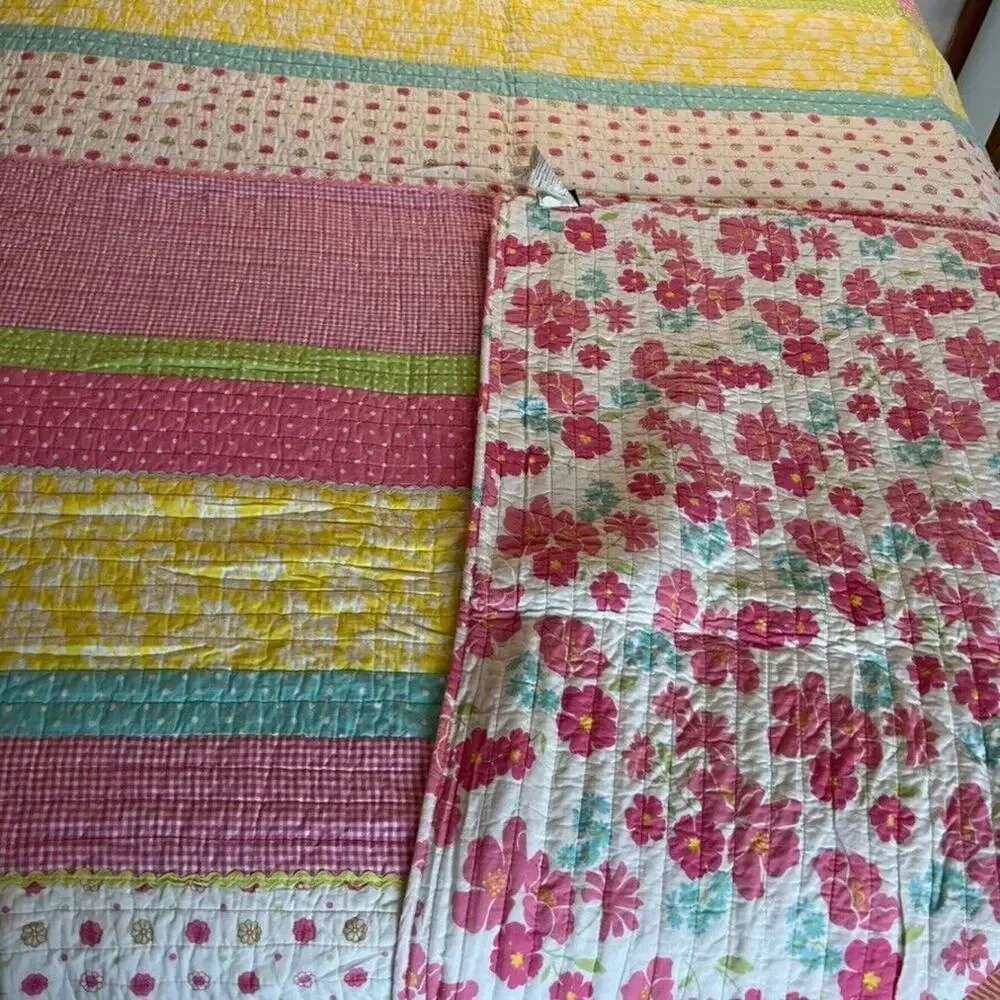 Cynthia Rowley Quilt Patchwork Full/Queen Stripe Reversible Multicolor Cotton